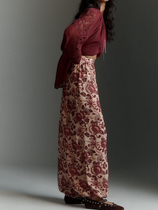 FARM Rio Pants - FARM Rio Burgundy Floral Balloon Pants on Cream Size L